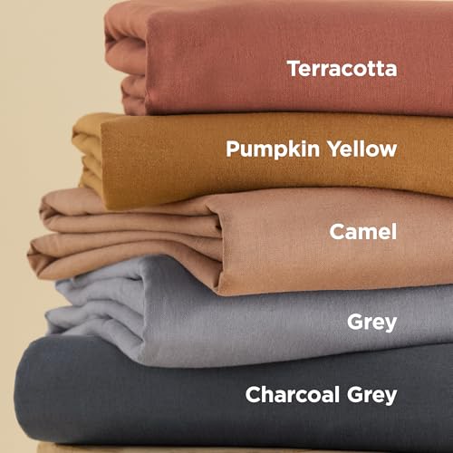 Bedsure Linen Duvet Cover King - Linen Cotton Blend Bedding Set, Soft & Cozy, 3 Pieces, 1 Duvet Cover 104x90 Inches and 2 Pillowcases, Burnt Orange Color Cooling Bedding, Comforter Sold Separately Bedsure