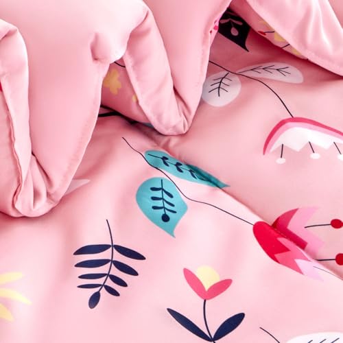 SLEEP ZONE Kids Twin Bedding Comforter Set - Super Cute & Soft Kids Bedding 5 Pieces Set with Comforter, Sheet, Pillowcase & Sham (Pink Flower) SLEEP ZONE