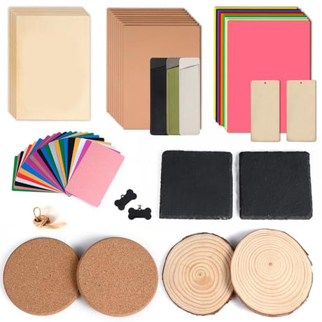 MiniStarCut 80 PCS Laser Materials Exploration Kit, DIY Laser Engraving Supplies Including Metal, Wood, PU Leather, Paper, Rock MiniStarCut