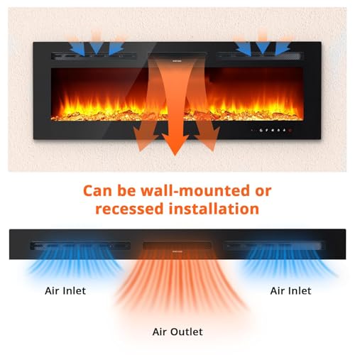 80 in Electric Fireplace, in-Wall Smart Electric Fireplace Recessed & Mounted, Dual Heat 750/1500W with Remote, Adjustable Flames, Touch Screen Thermostat 60-99°F, Timer, Log & Crystal Decor Garvee