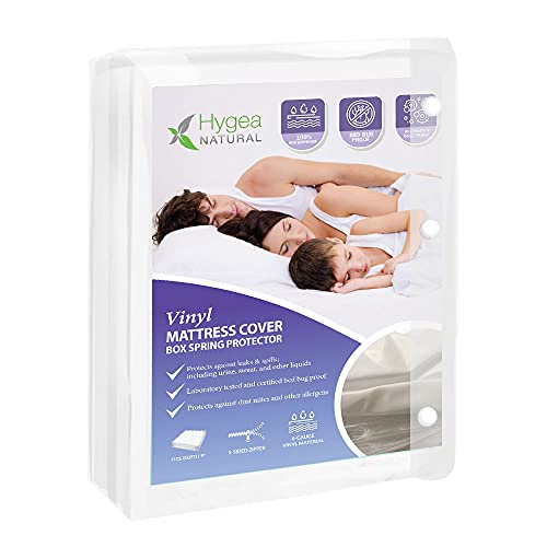 6 Gauge Vinyl Bed Bug Mattress/Box Spring Cover- Waterproof Encasement- Perfect for Bed wetting (Full) Hygea Natural