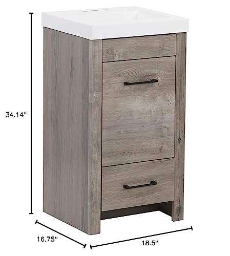 Spring Mill Cabinets Nixie 18 Inch Bathroom Vanity with White Single Sink Top, 1-Door Cabinet, 1 Drawer, 18.5" W x 16.75" D x 34.38" H, White Washed Oak Spring Mill Cabinets