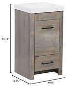 Spring Mill Cabinets Nixie 18 Inch Bathroom Vanity with White Single Sink Top, 1-Door Cabinet, 1 Drawer, 18.5" W x 16.75" D x 34.38" H, White Washed Oak Spring Mill Cabinets