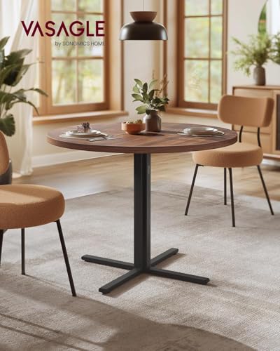 VASAGLE Dining Table, Small Round Kitchen Table for 4 People, 31.5 x 29.4 Inches, for Dining Room, Living Room, Farmhouse, Water-Resistant, Somber Walnut UKDT082K01V1 VASAGLE