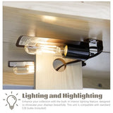 Curio Cabinet with Glass Doors Drawer, Lighted Display Cabinet with Adjustable Glass Shelves and Mirrored Back Panel, Retro Floor Standing Glass Storage Cabinet for Living Room, Antique White BAOMKONG