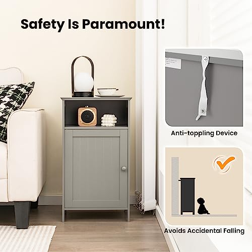 Tangkula Grey Freestanding Bathroom Storage Cabinet with Adjustable Shelf Tangkula