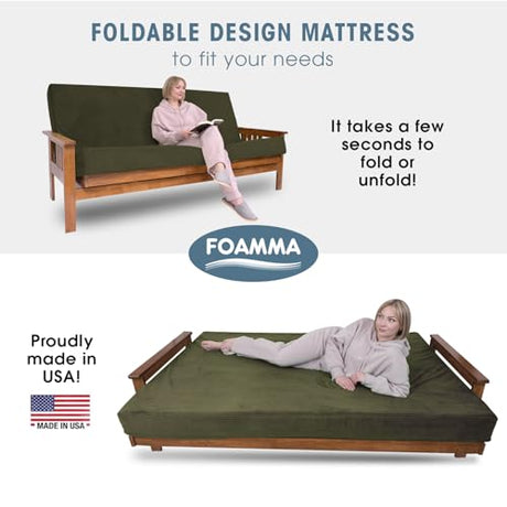 Foamma Memory Foam Futon Mattress, Double-Sided Foldout Couch Futon Mattress - Queen (Deep Forest) - Comfortable and Heavy Duty Sofa Bed, Thick Corded Cushion for All (Frame NOT Included) Foamma
