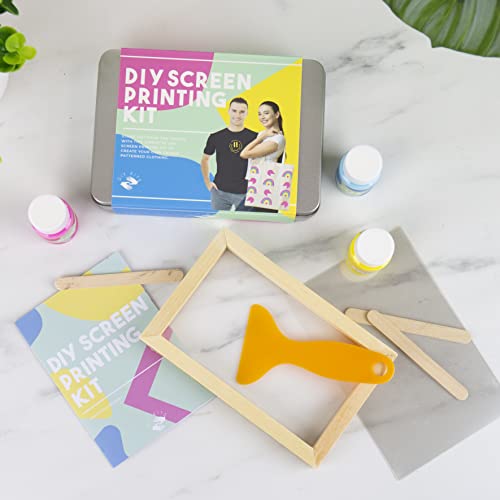 Gift Republic Screen Printing Craft Gift Tin | Complete Kit for DIY Fabric Printing | Includes Frame, Yellow, Pink & Blue Paint | Fun Craft for Teens & Adults | Beginner-Friendly Set Gift Republic