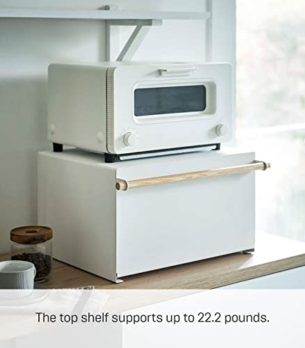 Yamazaki Home Bread Box Keeper Holder Container, Metal Bread Holder Saver, Slim Space Saving Counter Storage Steel + WoodWhite YAMAZAKI