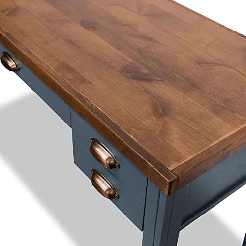 Bridgevine Home Nantucket Modern Farmhouse 3-Drawer Writing Desk, 53 Inches, Fully Assembled, Poplar Solid Wood, Blue Denim and Whiskey Finish - WoodArtSupply