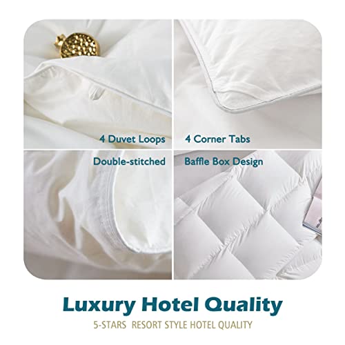 Cobnom® Luxury Organic Feather Down Comforter Twin Size, All-Season Duvet Insert, Fluffy High Fill-Power Down Feather Filled, 100% Cotton Cover, Medium Warm, Ivory White, 68x90 Inch Cobnom