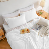 Yibeizi Full Size Bed Sheets Set, White Cooling Hypoallergenic Microfiber Double Bed Sheets, Soft Oeko-Tex Extra Deep Pocket Sheets & Pillowcases Wrinkle Free Bedsheets Yibeizi