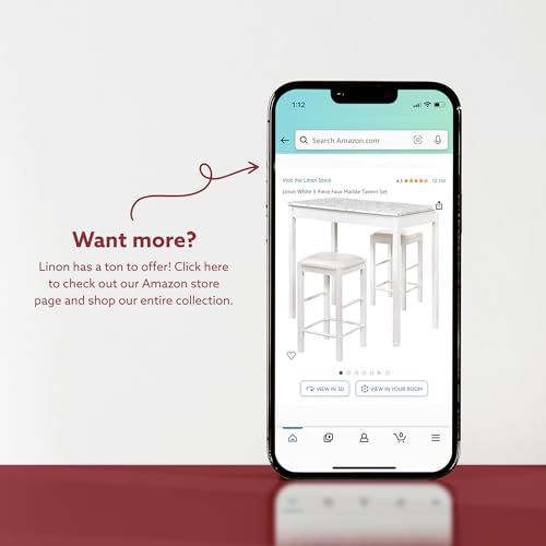 Linon Brown 3-Piece Table Faux Marble Tavern Set, 42" w x 22.25" d x 36" h Linon