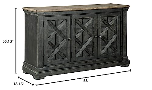 Signature Design by Ashley Tyler Creek Vintage Casual Dining Room Buffet Cabinet or Server with 3 Doors and Lattice Design, Wood, 36" High, Black & Gray Signature Design by Ashley