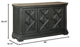 Signature Design by Ashley Tyler Creek Vintage Casual Dining Room Buffet Cabinet or Server with 3 Doors and Lattice Design, Wood, 36" High, Black & Gray Signature Design by Ashley