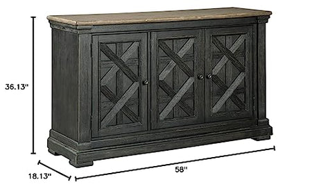 Signature Design by Ashley Tyler Creek Vintage Casual Dining Room Buffet Cabinet or Server with 3 Doors and Lattice Design, Wood, 36" High, Black & Gray Signature Design by Ashley