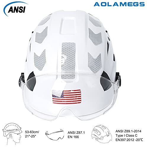 Hard Hats Construction OSHA Approved - ANSI Z89.1 Reflective Construction Worker Hat, Vented White Hard Hat with Visor for Men Women, ABS Safety Helmet for Adults,6-pt.Suspension Aolamegs