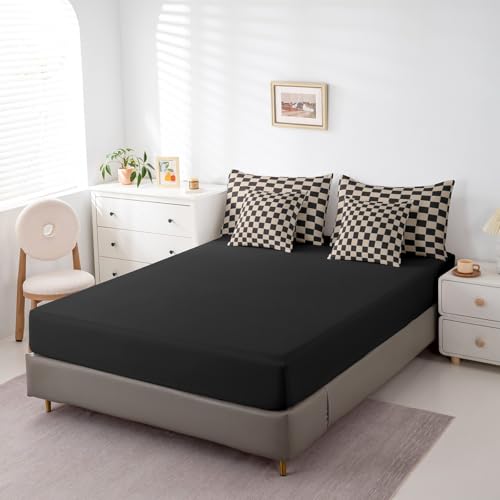 Erosebridal Geometric Plaid Twin Comforter Set 7 Piece Beige Black Brown Checkerboard Bed in A Bag with Sheets Checkered Grid Bedding Set for Kids Boys Men,Modern Aesthetic Bed Set Erosebridal