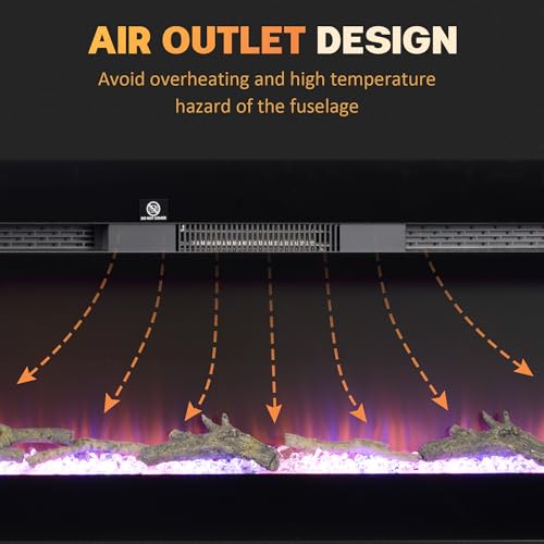 HOMCOM 50" Electric Fireplace Recessed and Wall Mounted with Remote Control, 1500W Fireplace Heater with 8H Timer, Adjustable Flame Color and Brightness, Log and Crystal HOMCOM