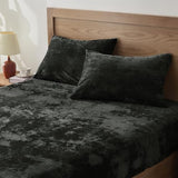 BEDELITE Velvet Fitted Sheet and Pillowcases Set, Luxury Soft Fuzzy Bottom Sheet with Reinforced Elastic Corner Straps, Deep Pocket up to 15 Inch, 1 Fitted Sheet and 2 Pillowcases (Queen, Black) BEDELITE