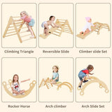 Asweets Pikler Triangle Set, 5 in 1 Foldable Montessori Climbing Set with Ramp, Baby Climbing Toys for Indoor Playground, Jungle Gym for Kids with Arch Climber, Rocker, Suitable for Toddlers Asweets