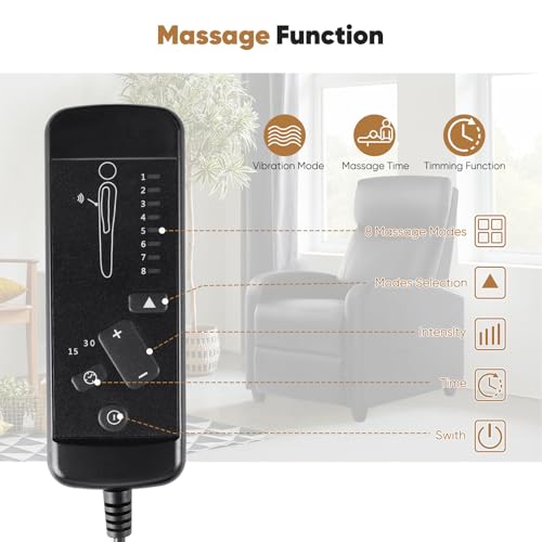 DUMOS Recliner Chair for Adults, Massage Reclining Chair for Living Room, Adjustable Home Theater Seating Single Sofa with PU Leather Padded Seat Backrest and Footrest, Modern Black DUMOS