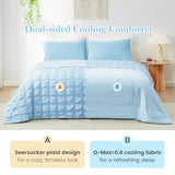 Cozy Bliss Cooling Comforter Seersucker Plaid King Size, Q-Max 0.45 Lightweight Cooling Blanket, Breathable Silk Smooth Summer Bedding Quilt for Hot Sleepers Night Sweats Blue Cozy Bliss