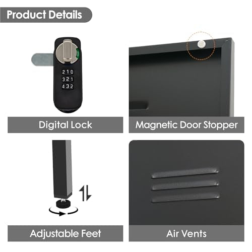 Epochsteele Metal Storage Cabinet Kitchen Pantry Cabinet for Bathroom Locking Storage Cabinet with Door and Removable Shelves (Black) Epochsteele