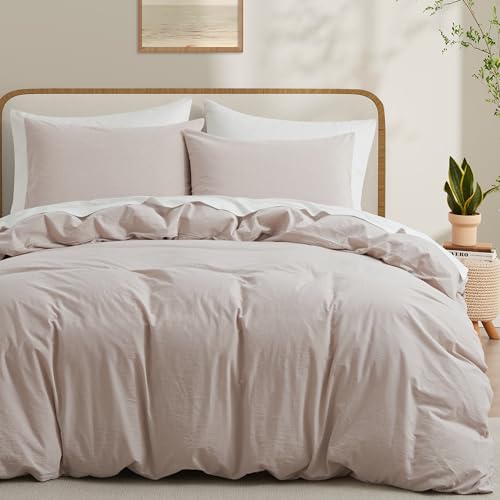 LOVQUE Linen Light Grey Duvet Cover Twin Size, 100% Washed Cotton Linen Like Bedding Set with Zipper Closure (No Comforter), 68x90 Inches LOVQUE