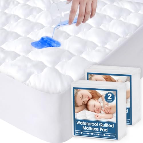 2 Pack Twin Mattress Protector Pad Waterproof Quilted, Breathable & Cooling Twin Size Mattress Cover Fitted for Kids with Deep Pocket Up to 14" for Single Bed, (White) SPRINGSPIRIT