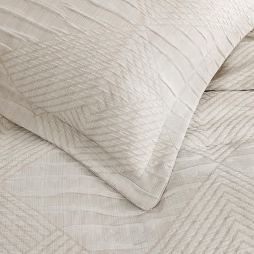 MaiRêve Full Size Comforter Set Beige, Crinkle Textured Design Boho Bedding Set 7 Pieces Bed in A Bag, All Season Geometric Comforter Set with Sheets, Pillowcases & Shams MaiRêve
