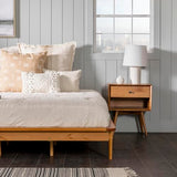 Mid Century Modern Caramel Solid Wood Platform Bed Frame with Headboard and Footboard, King Size Walker Edison