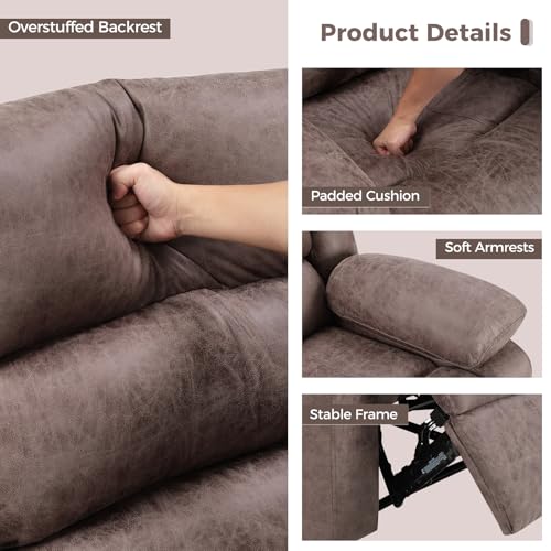 ANJ Manual Recliner Chair for Adults, Faux Leather Reclining Chair with Padded Arms and Overstuffed Backrest, Single Recliner Sofa for Living Room, Coffee Brown