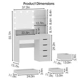 HMYZOM Makeup Vanity with 10 LED Lighted Mirror, White Vanity Desk with Large Desktop, Multi-Drawers & Open Shelves, Modern Vanity Table Makeup Table, 3 Color Modes & Adjustable Brightness HMYZOM
