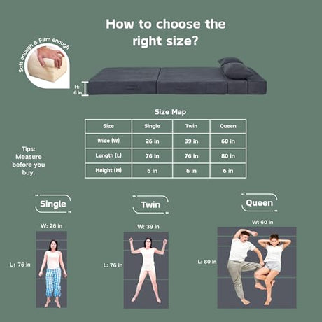 HILERO Folding Sofa Bed, 4 in 1 Convertible Sleeper Chair with Pillow, Single Memory Foam Fold Out Chair Bed, Modern Floor Futon Sofa Couch Mattress for Living Room/Guest/Apartment, Dark Grey HILERO