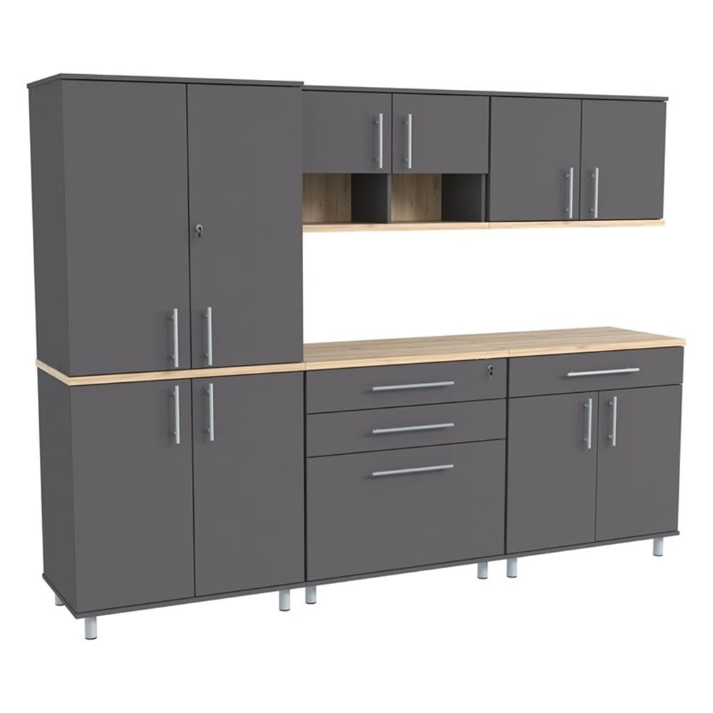 Inval Piece Engineered Wood Garage Storage System, Kratos 5-Pc Set, Dark Gray and Maple - WoodArtSupply