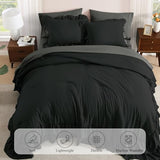 AMBERSPACE Queen Comforter Set Black, Ruffle Shabby Chic Bedding Set Farmhouse 7 Pieces, All Season Fluffy Bed in a Bag with Sheets, Pillowcases & Shams AMBERSPACE