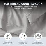 Mayil Manor 100% Natural Cotton Bed Sheets | 500 TC Single-Ply Sateen Weave Cal King Sheet Set | Breathable & Hypoallergenic Solid 4-Piece Bedding with Deep Pocket Fitted, Flat, Pillowcase | Grey Mayil Manor