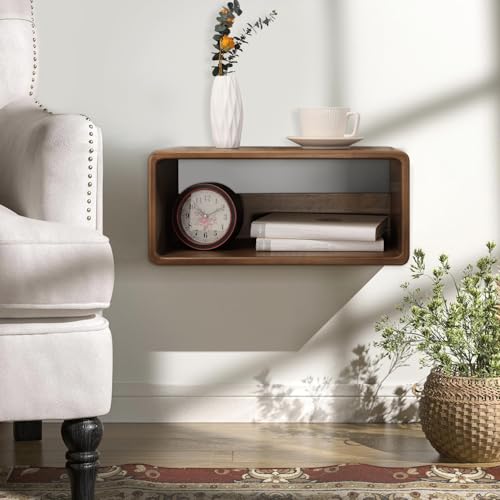 WDSHIYI Floating Nightstand, Wall Mounted Bedside Shelf, Handmade Bedroom Furniture,Pine Wood Floating Bedside Table, Minimalist and Unique Style 18”x 10”x 7.5” Brown WDSHIYI