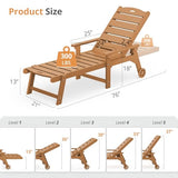 LUE BONA Outdoor Chaise Lounge, HDPS Chaise Lounger, 5 Positions Adjustable Lounge Chairs, Pool Lounge Chair with Wheels for Poolside, Backyard, Teak Color
