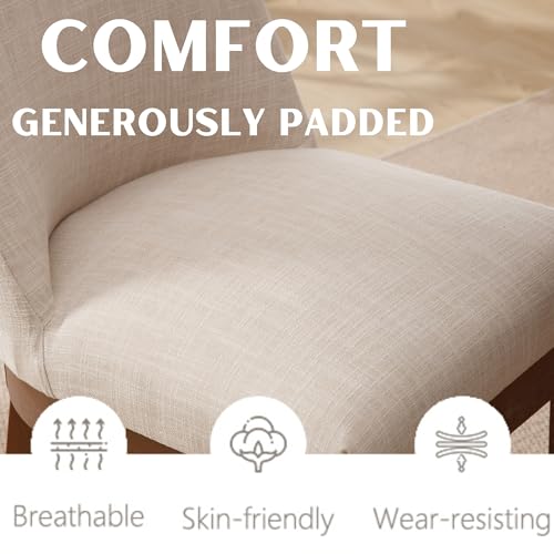 RIVOVA Modern Dining Chairs Set of 6, Comfortable Dining Room Chairs with Back, Linen Fabric Upholstered Kitchen Side Chairs with Wood Legs for Living Room, Beige RIVOVA