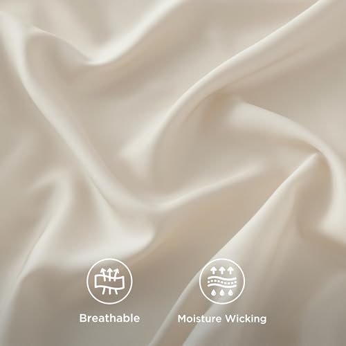 Bedsure Queen Sheet Set, Rayon Derived from Bamboo, Cooling Sheets, Breathable & Soft, Deep Pocket Up to 16", Hotel Luxury Silky Bedding for Hot Sleepers, Light Beige Bedsure