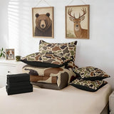 Erosebridal Deer Bear 7 Piece Bedding Set Twin Camo Comforter Set with Sheets Hound Turkey Wolf Army Print Bed in a Bag Brown Farmhouse Camouflage for Kids Boys Girls Erosebridal