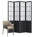 Room Divider, 66.9Inch Tall Japanese Shoji Style Folding Wood Screen with Double Hinges for Home Office Bedroom Hotel Decoration (4Panels, Black) Svimi