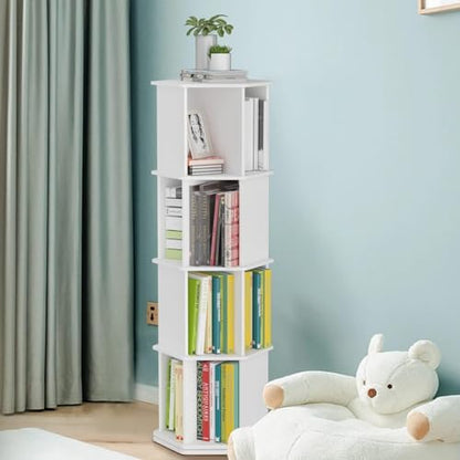 Nisorpa 4 Tier Hexagon 360° Rotating Bookshelf Organizer for Home & Office - White - WoodArtSupply