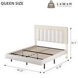 HOMBCK Floating Bed Frame Queen with Smart LED Lights, Faux Leather Upholstered Bed with Diamond PU Headboard, No Box Spring Needed, Noise-Free, Easy Assembly, White HOMBCK