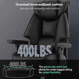EXCEBET Big and Tall Office Chair with Footrest, PU Leather High Back Executive Office Chair 400lbs, Ergonomic Computer Chairs Lumbar Support for Heavy People (All Black) EXCEBET