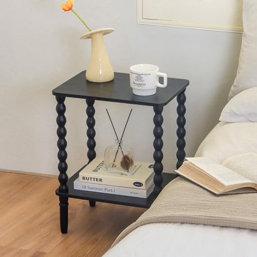 Fultyle Black Side Table, Small End Table with 2-Tier Shelf, Vintage Night Stand with Storage for Bedroom Living Room, Small Spaces (Black) Fultyle