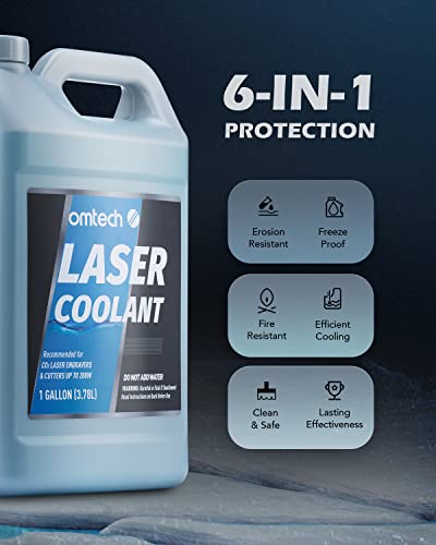 OMTech CO2 Laser Coolant Non Conductive Liquid Cooler Heat Transfer Fluid for Laser Engraver Water Chiller, Prediluted Antifreeze Coolant for Laser Tubes, 1 gal Blue Transparent Water Cooling Solution OMTech
