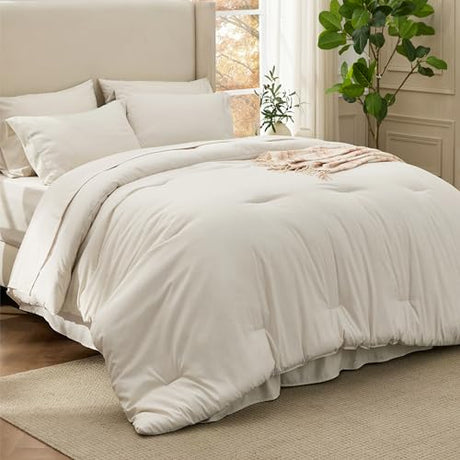 Bedsure Full Comforter Set Beige - Bed in a Bag Full Size Bedding 7 Pieces, Cationic Dyed Bed Set Gift for Family, Beige Soft Bedding for All Seasons Comforter with Sheets, Pillowcases & Shams Bedsure